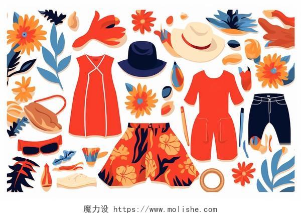 元素夏季彩色衣服的海报卡通AI插画